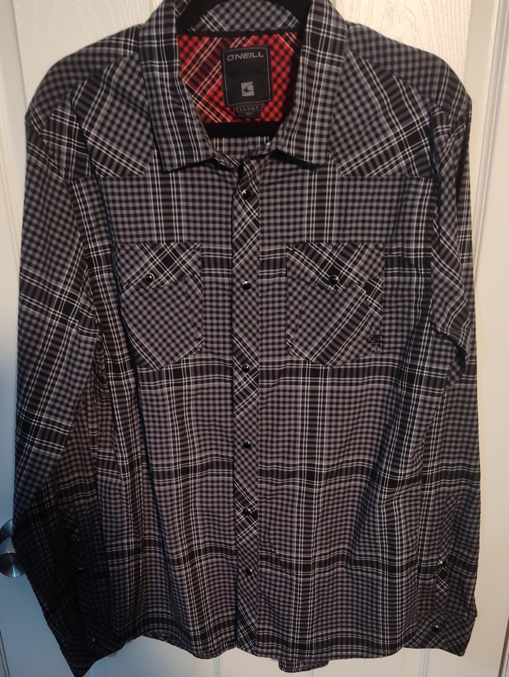 O'Neill Black and White Plaid Snap-Front Button-Down Shirt